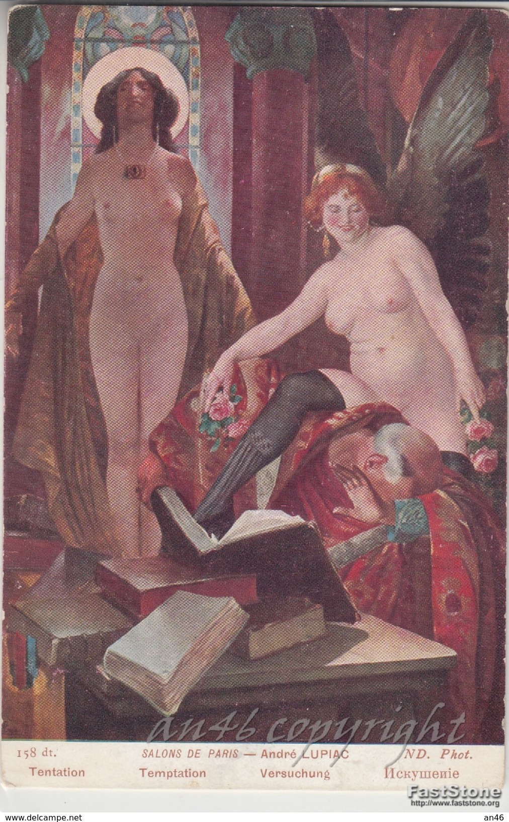 NU_NUE_NUS_NUDE_NAKED WOMAN-NUDI ARTISTICI-"Temptation" ANDRE' LUPIAC Pinxit_Serie N°158-Original D'epoca100% - Paintings