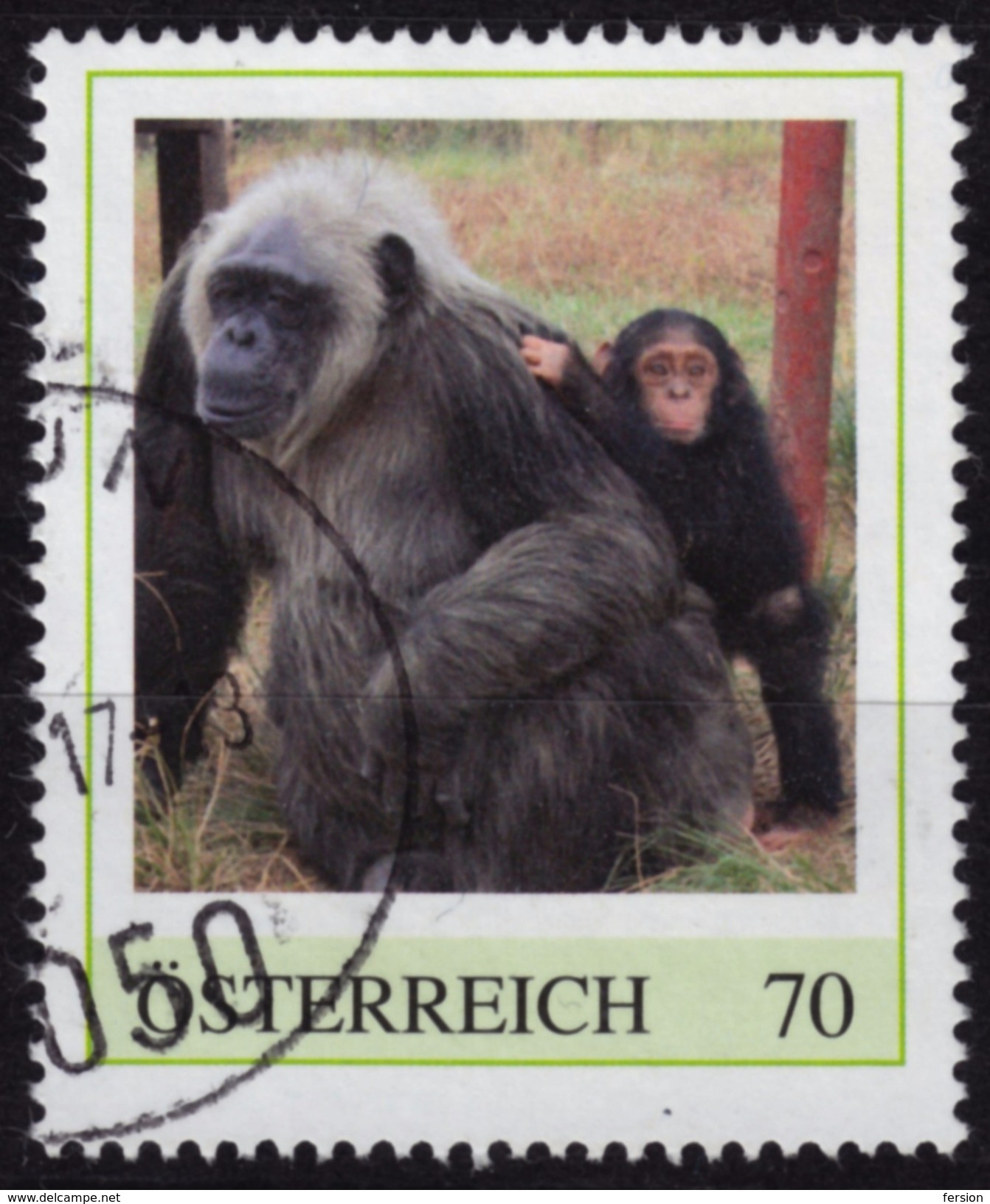 Monkey Chimpanzee / 2000´s Austria - Personal Stamp / USED / Traun - Chimpanzees