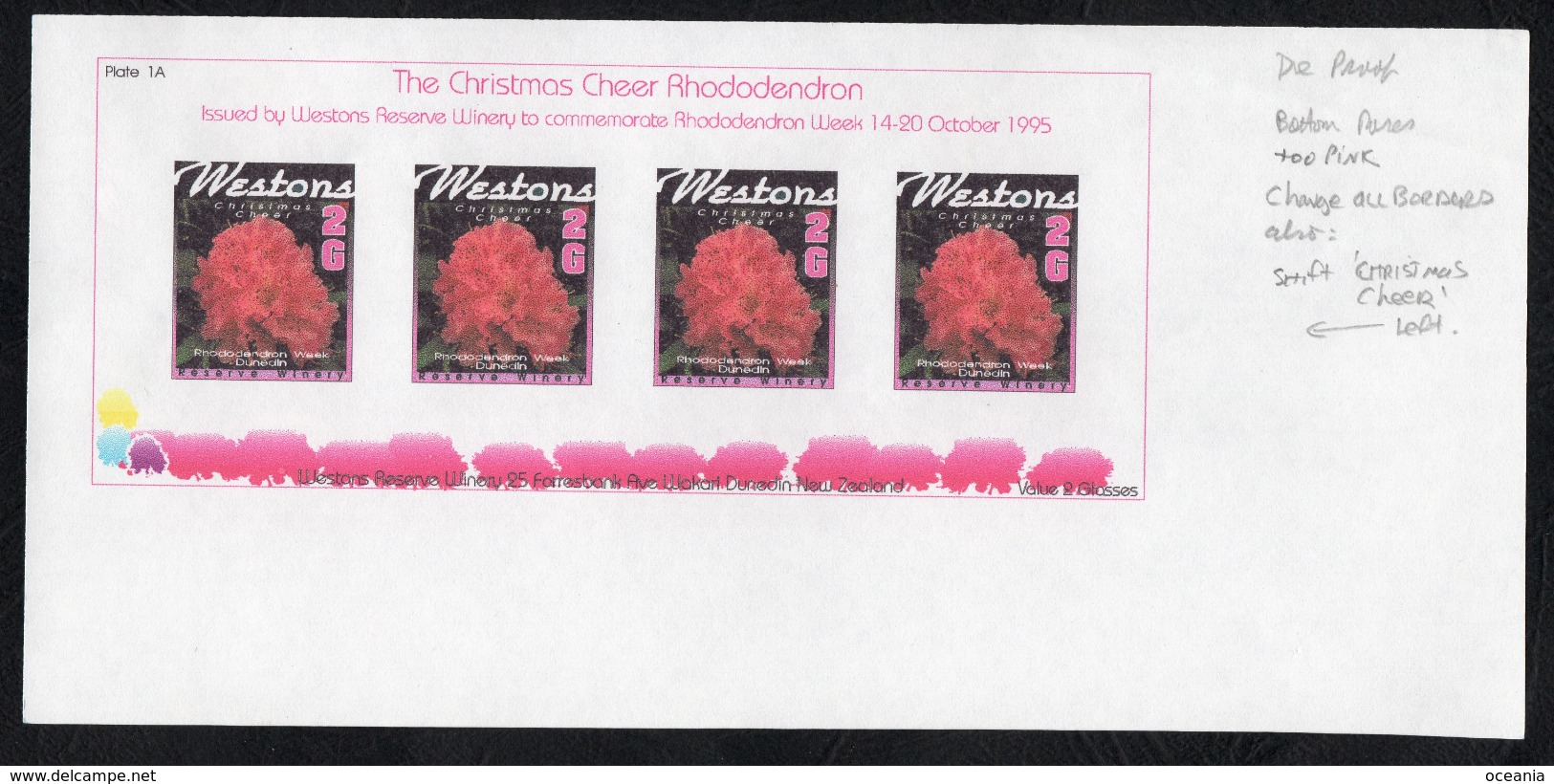 New Zealand Wine Post Rhododenron Imperf Die Proof Sheet - Other & Unclassified