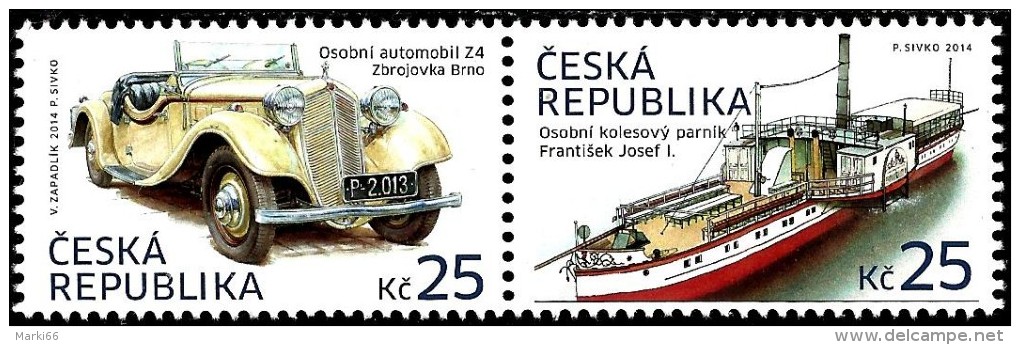 Czech Republic - 2014 - Historical Transportation - Personal Auto Z-4 And Steam Boat Franz Joseph I - Mint Stamp Set - Neufs