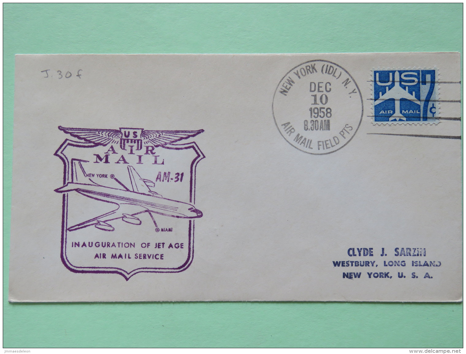 USA 1958 First Flight Cover New York (Miami Back Cancel) To New York - Map - Plane - Plane 7c - Briefe U. Dokumente