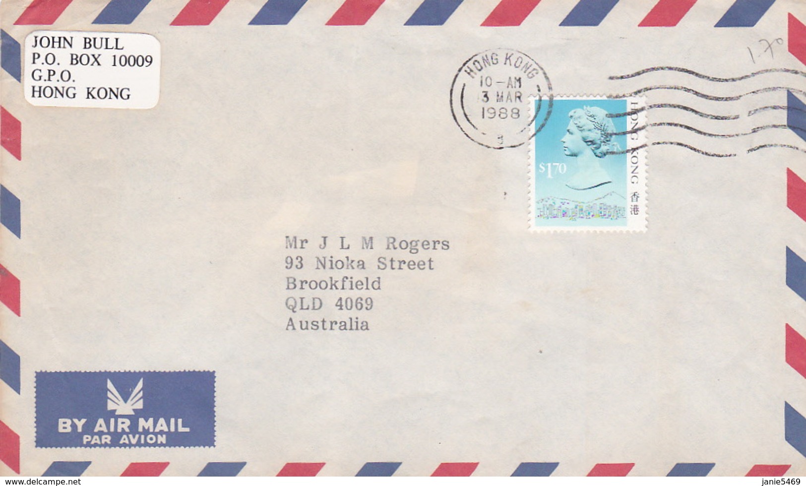 Hong Kong 1988 Airmail Cover Sent To Australia - Used Stamps