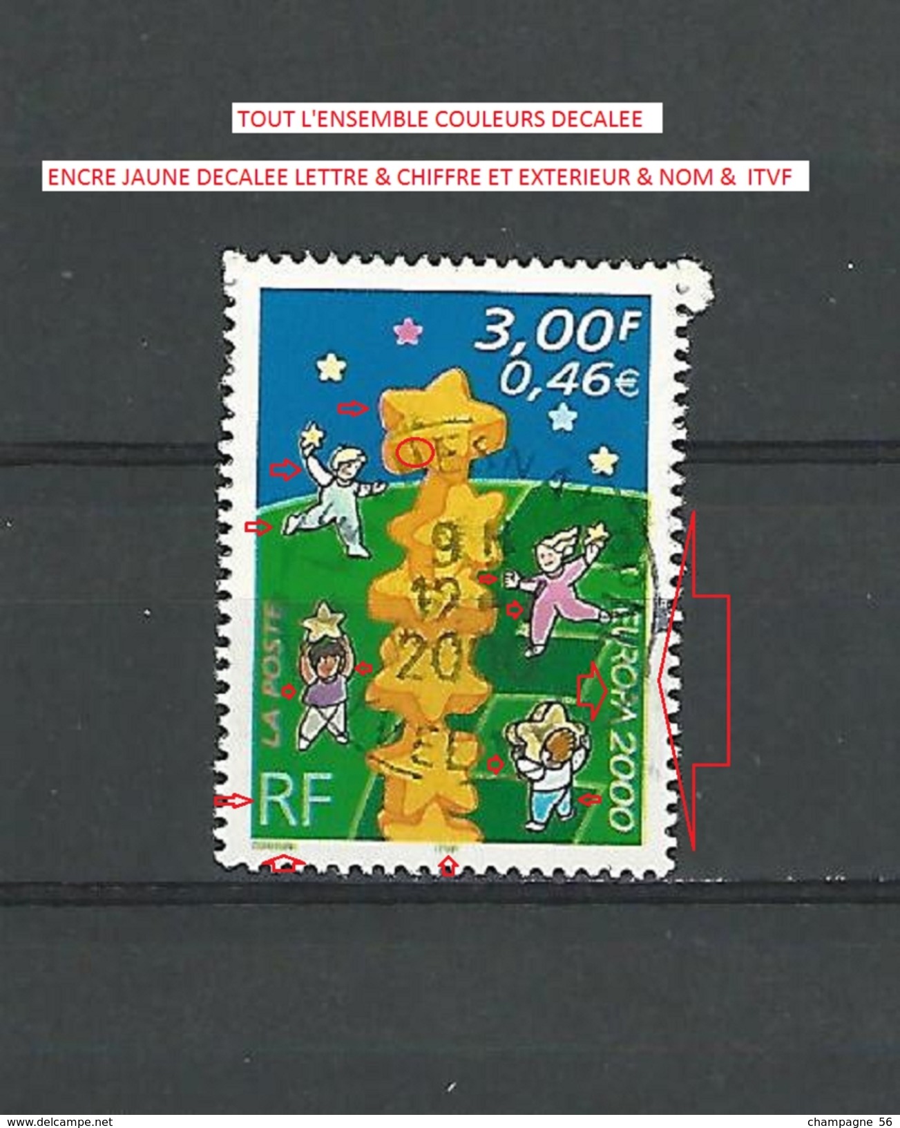 VARIÉTÉS FRANCE * 2000 N° 3327 EUROPA 2000  ENFANTS  ETOILES PHOSPHORESCENTE OBLITÉRÉ 12.7.2000 - 2000