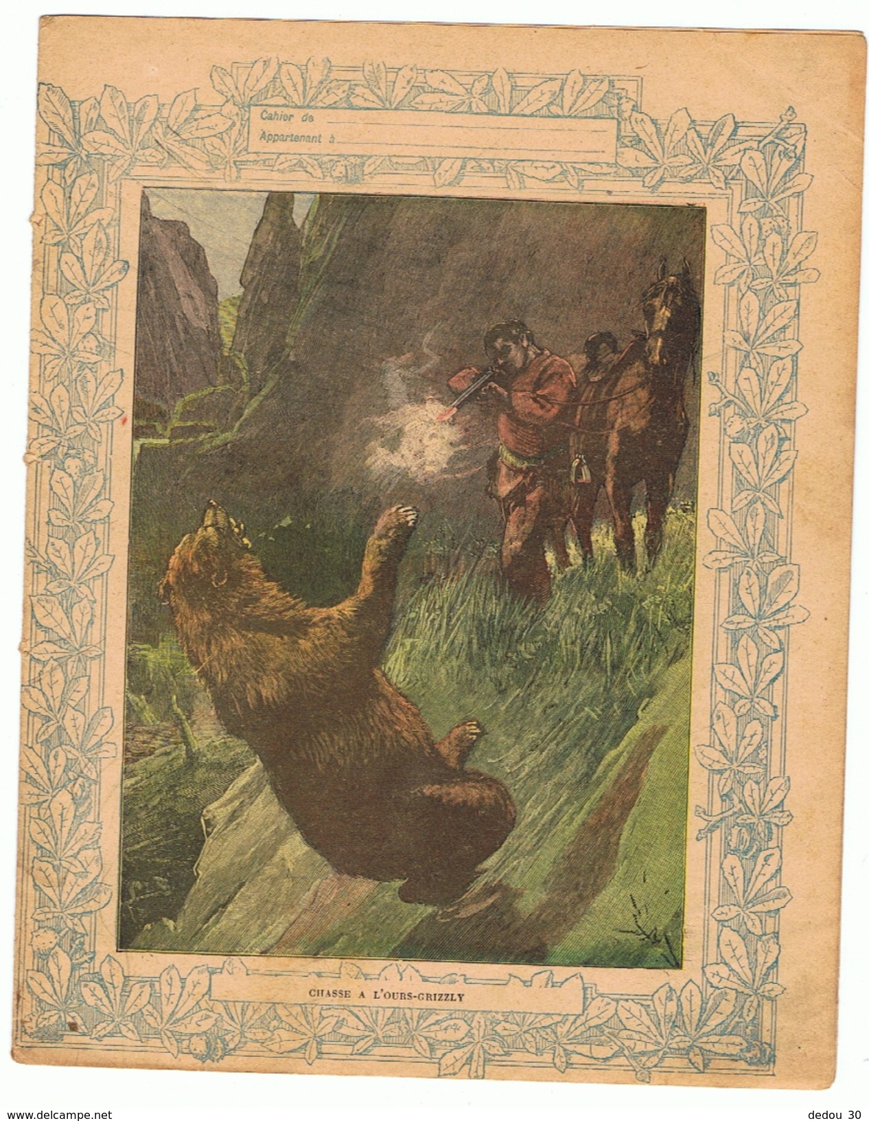 Couverture De Cahier 19° Siècle - Illustration La Chasse à L'ours Grizzly (protège Cahier) - Animals