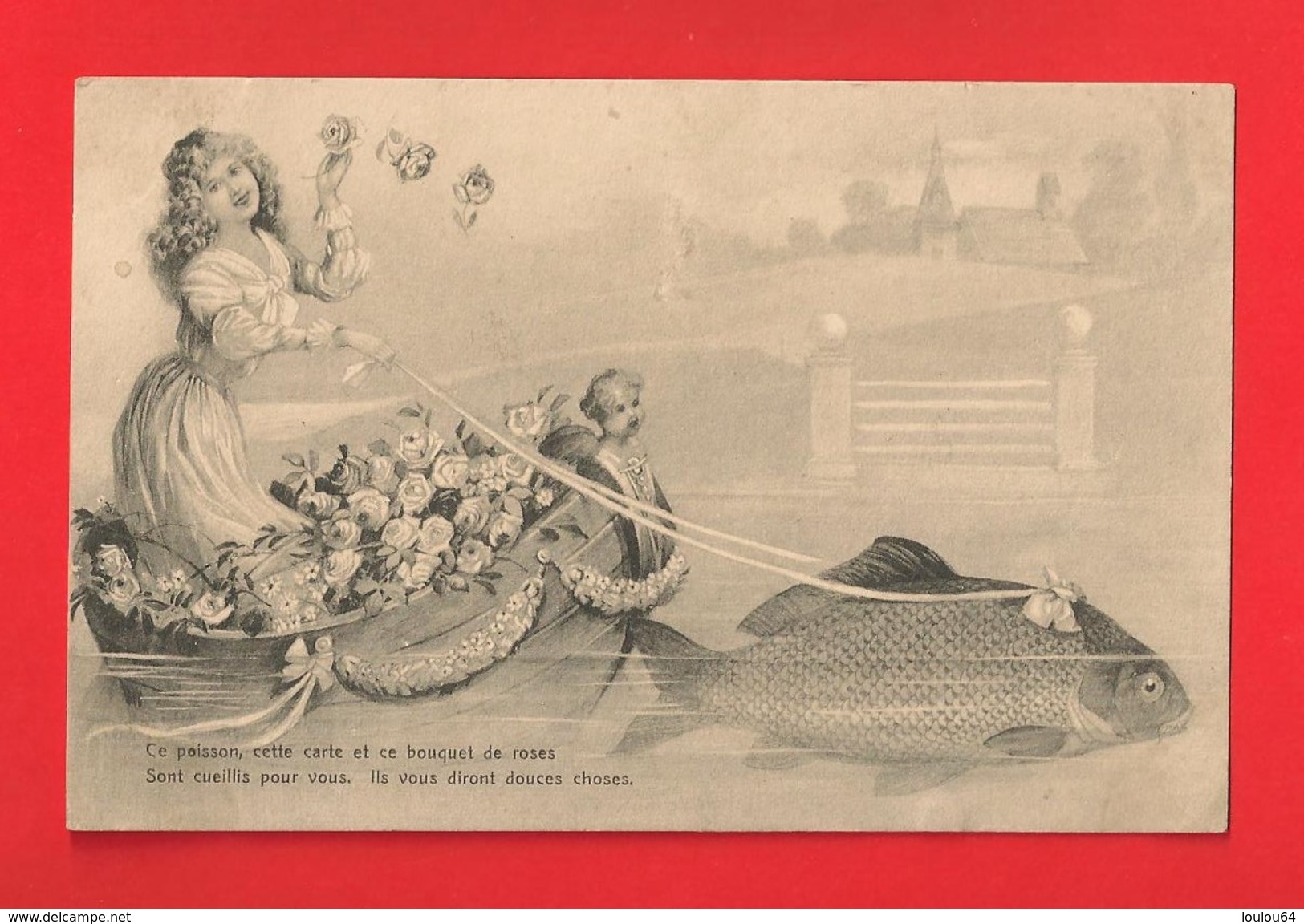 1er Avril - Femme, Roses Et Poisson - Divisé/circulé - (G209) - - 1er Avril - Poisson D'avril