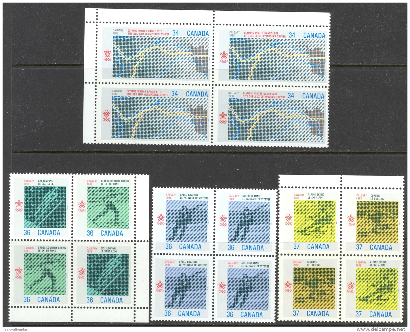 Canada Sc# 1077 (/1198) MNH Blocks/4 Set/8 1987-1988 34c-74c 1988 Olympics - Unused Stamps