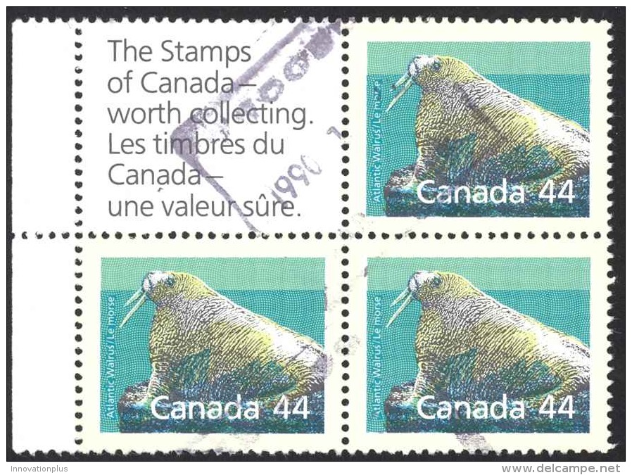 Canada Sc# 1171a Used (a) (booklet Block W/label) 1989 44c Walrus - Used Stamps