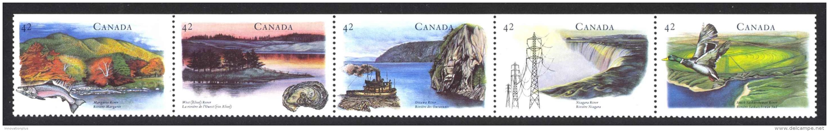 Canada Sc# 1412a MNH Strip/5 Horizontal 1992 42c Heritage Rivers - Unused Stamps