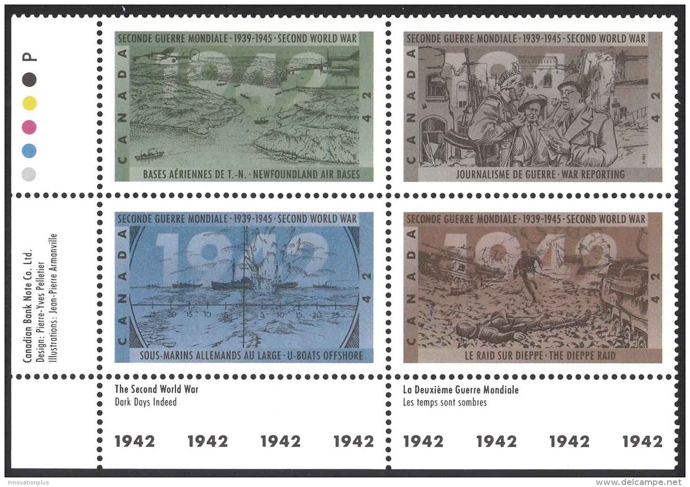 Canada Sc# 1451a MNH PB LL 1992 42c Second World War 1942 - Unused Stamps