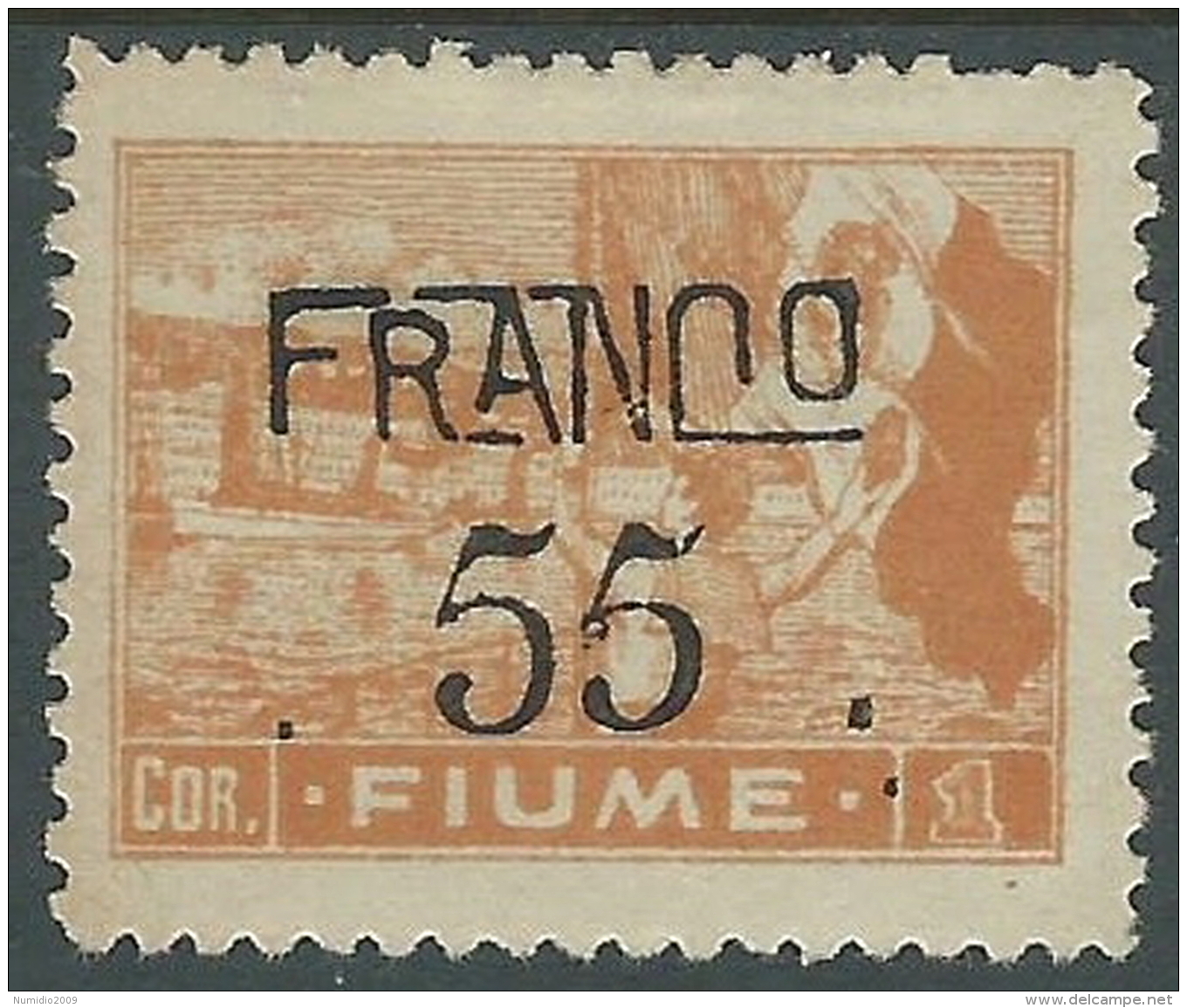 1919 FIUME FRANCO 55 SU 1 COR CARTA C MH * - P60-2 - Fiume