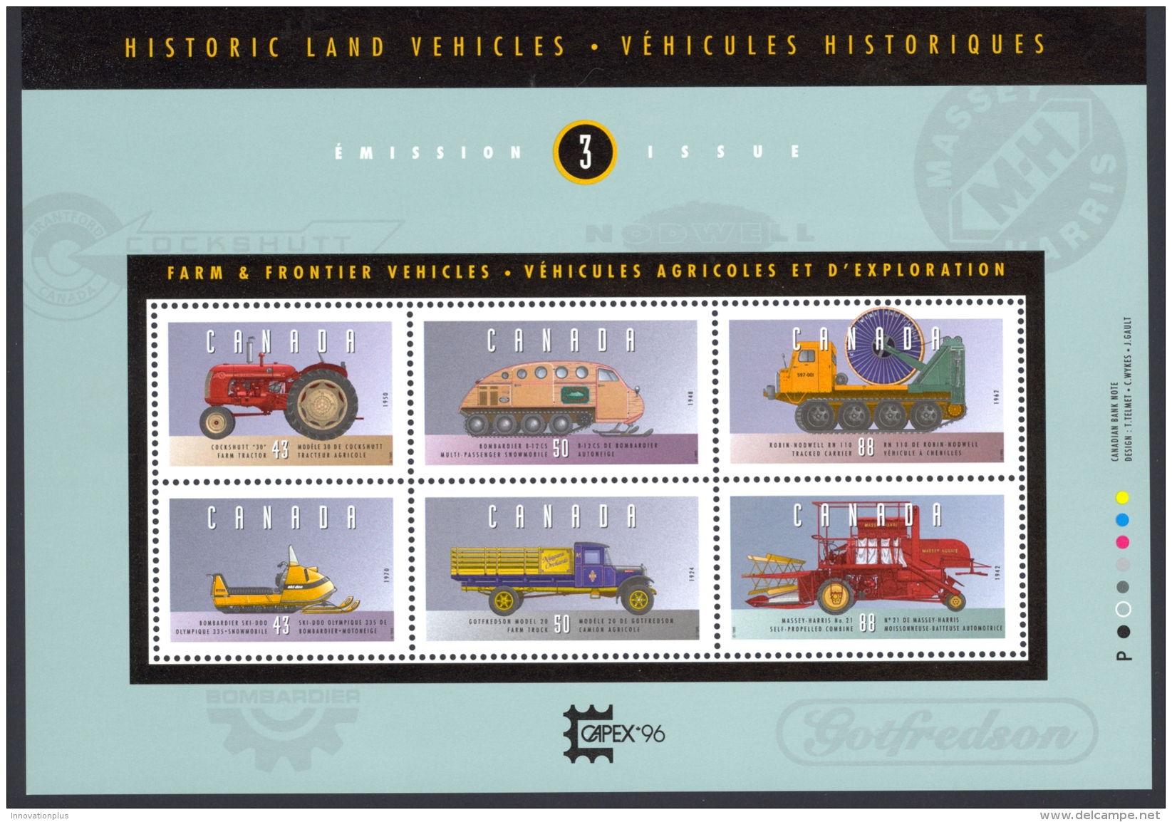 Canada Sc# 1552 MNH Souvenir Sheet 1995 43c-88c Historic Land Vehicles - Unused Stamps