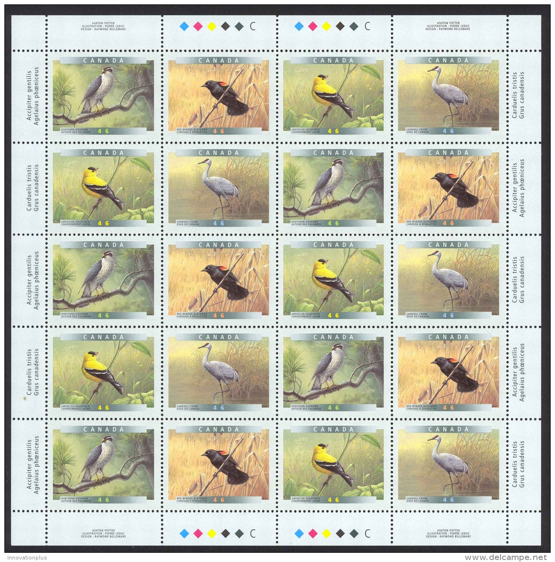 Canada Sc# 1773a MNH Pane/20 (inscribed) 1999 46c Birds Of Canada - Unused Stamps