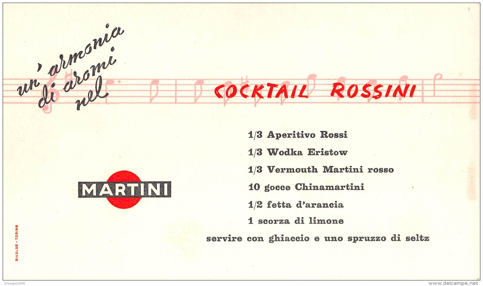 06670 "MARTINI &amp; ROSSI - RICETTA PER COCKTAIL ROSSINI " PUBBLICITA' ORIGINALE - Altri & Non Classificati