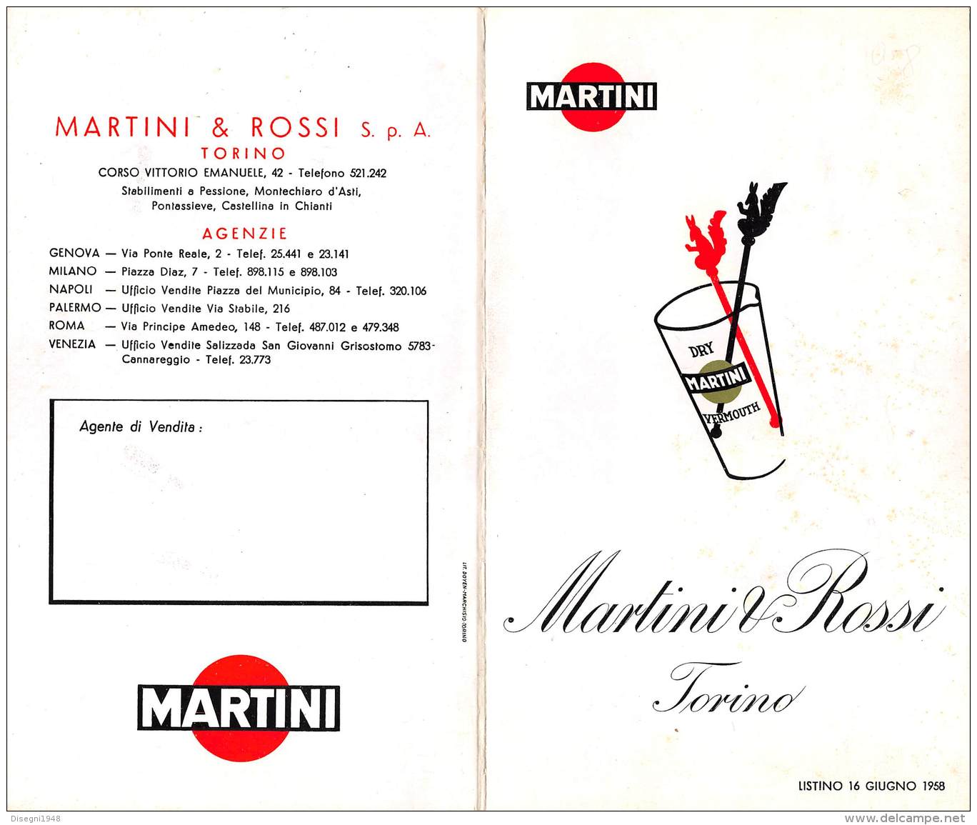 06671 "MARTINI &amp; ROSSI TORINO - LISTINO 12 GIUGNO 1958" ORIGINALE - Altri & Non Classificati