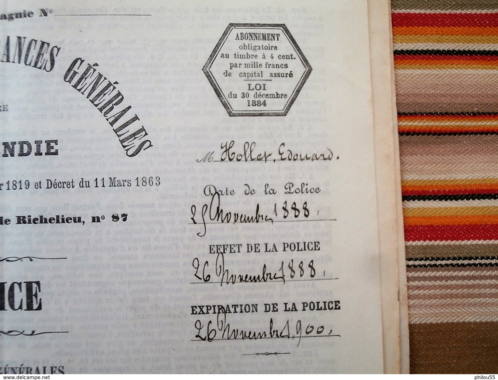 51 SAINTE MENEHOULD 1888 Compagnie D'Assurances Generales Contre L Incendie ARGERS - Bank & Insurance