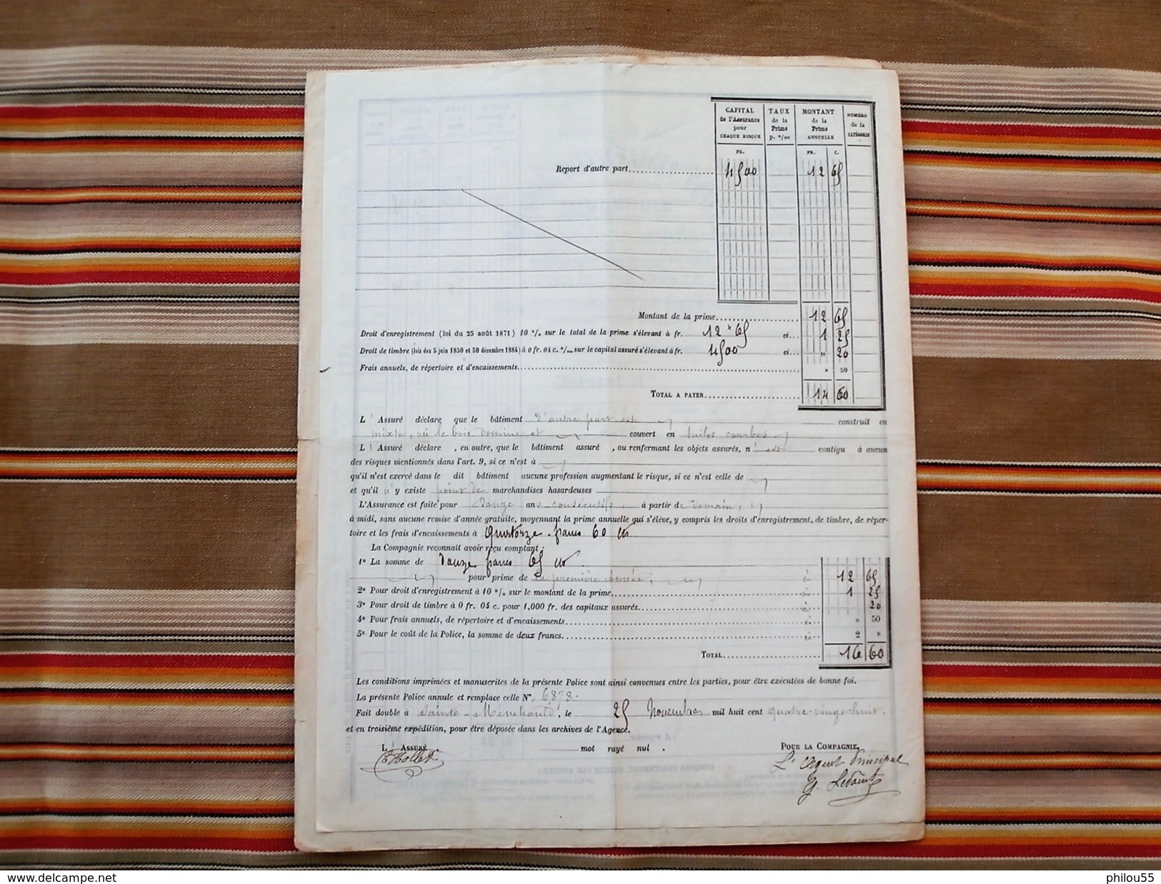 51 SAINTE MENEHOULD 1888 Compagnie D'Assurances Generales Contre L Incendie ARGERS - Banque & Assurance