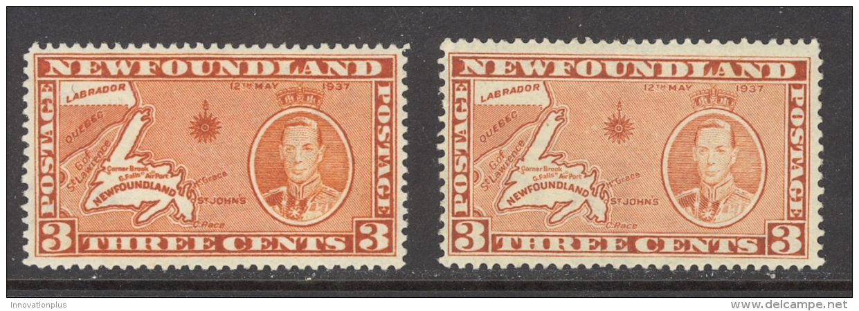 Canada Newfoundland Sc# 234-234a MNH 1937 3c Long Coronation Issue Dies I &amp; II - 1908-1947