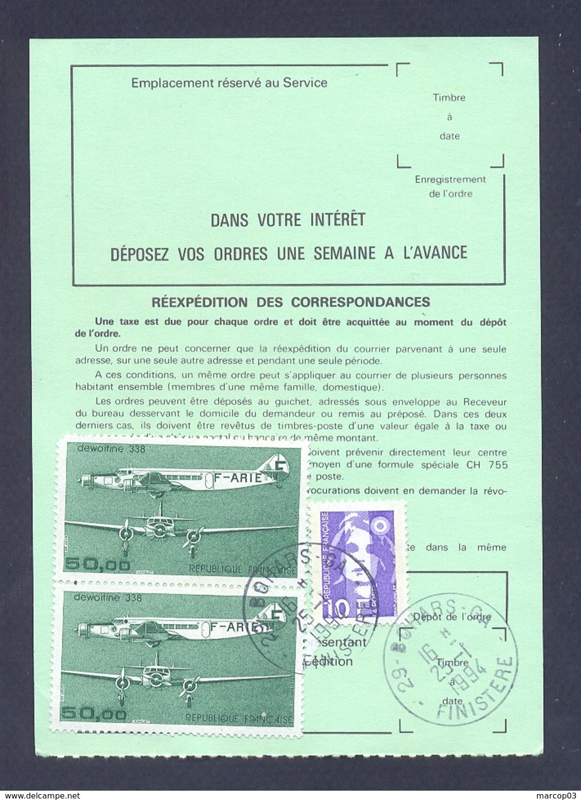 FINISTERE 29 BOHARS GA ORDRE DE REEXPEDITION - 1961-....