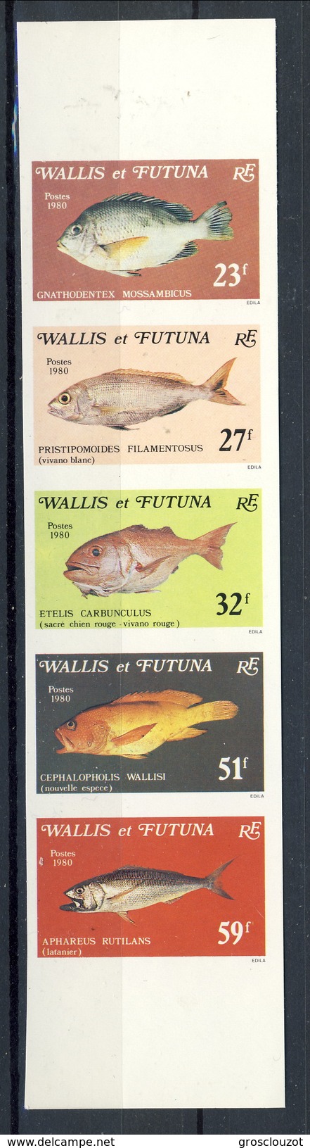 WF 1980 Serie N. 259-263 Pesci MNH NON DENTELLATI Cat. &euro; 25 - Ongetande, Proeven & Plaatfouten