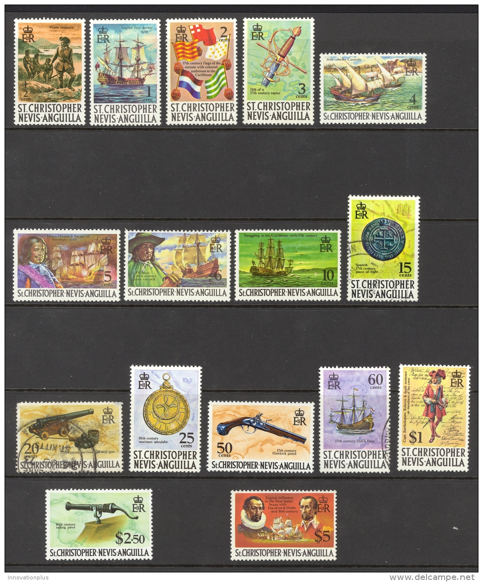 St. Kitts Nevis Sc# 206-222 MH &amp; Used 1970 Pirates, Frigate Bay &amp; Caravels, 16th Century - St.Kitts-et-Nevis ( 1983-...)