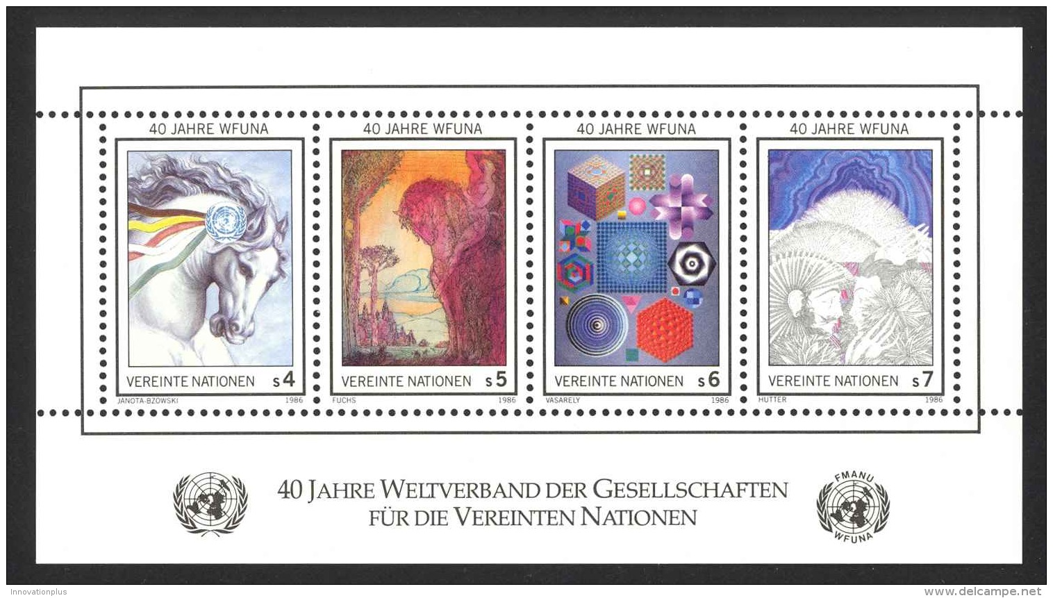 United Nations Vienna Sc# 66 MNH Sheet/4 1986 WFUNA World Federation Of United Nations Associations - Neufs