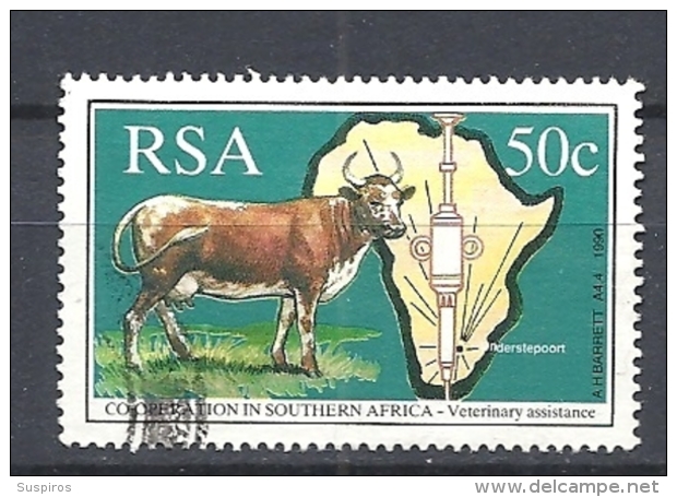 SUD AFRICA            1990 Co-operation In Southern Africa   USED    MAP  AND COW - Usati