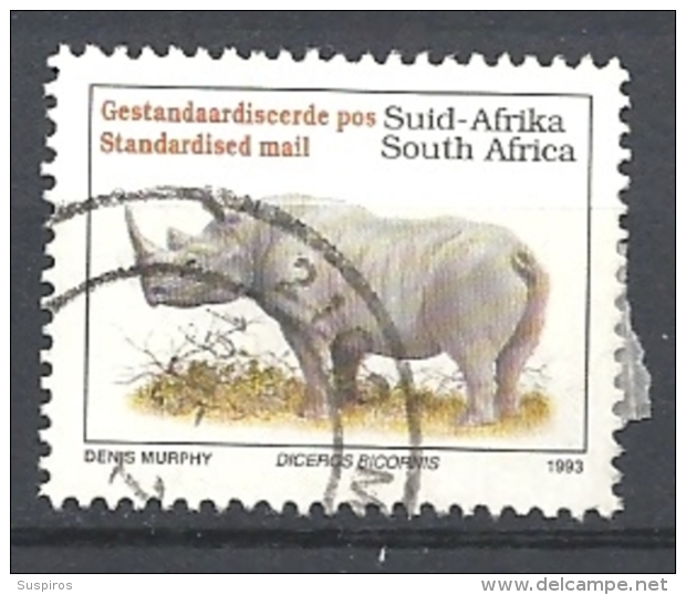 SUD AFRICA   1993 Endangered Fauna   LATIN INSCRIPTION    USED  Diceros Bicornis - Usati