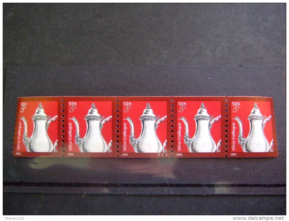 USA 2013  SILVER COFFEEPOT   REPRINT 2013  DATE 2005 STRIP OF 5 WITH S2222   Scott 3759 A   MNH**  (V3909-010) - Nuevos