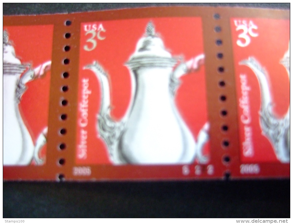 USA 2013  SILVER COFFEEPOT   REPRINT 2013  DATE 2005 STRIP OF 5 WITH S2222   Scott 3759 A   MNH**  (V3909-010) - Nuevos