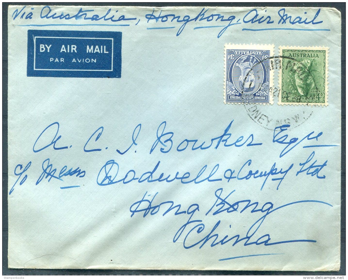 1938 Australia Sydney Airmail Cover - Hong Kong - Covers & Documents