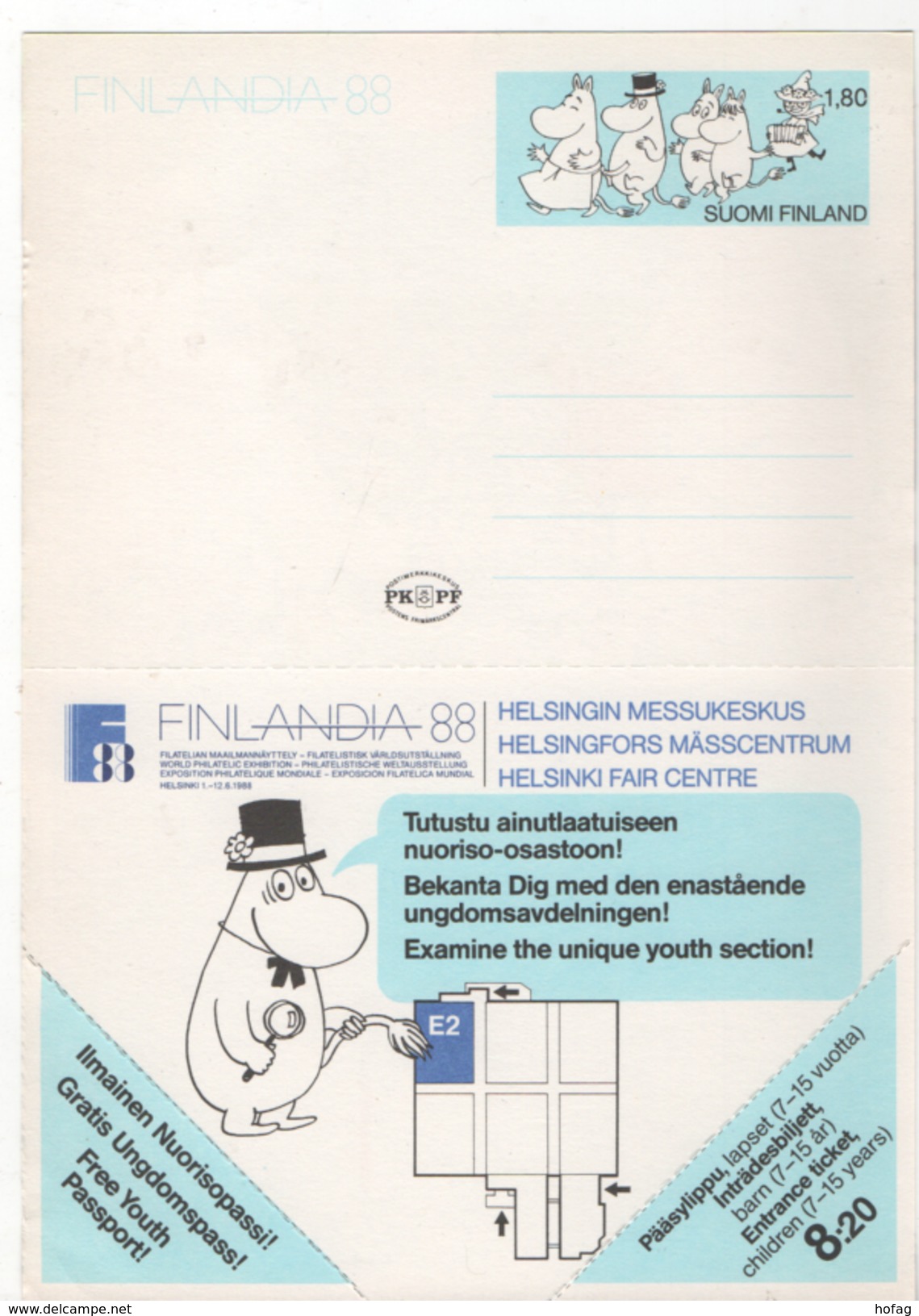 Finnland 1988 Ganzsache P162  Finlandia 88 "Moomin - Kindermesse", Ungebraucht  - Children Fair Centre Ticket MNH - Enteros Postales