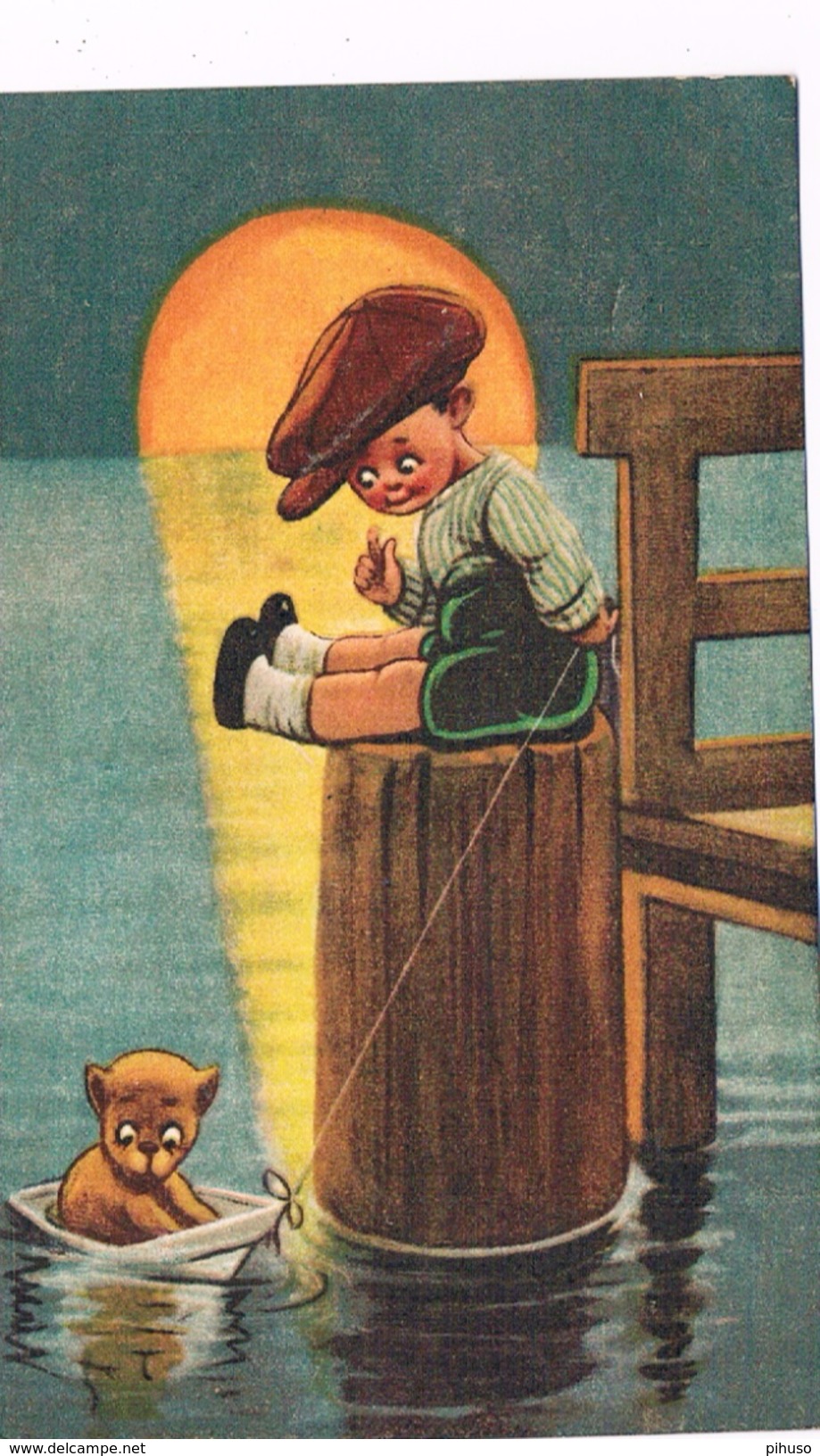 ILL-254   MARGRET BORISS : Boy And Dog In The Eveningsun ( Amag 1599) - Boriss, Margret