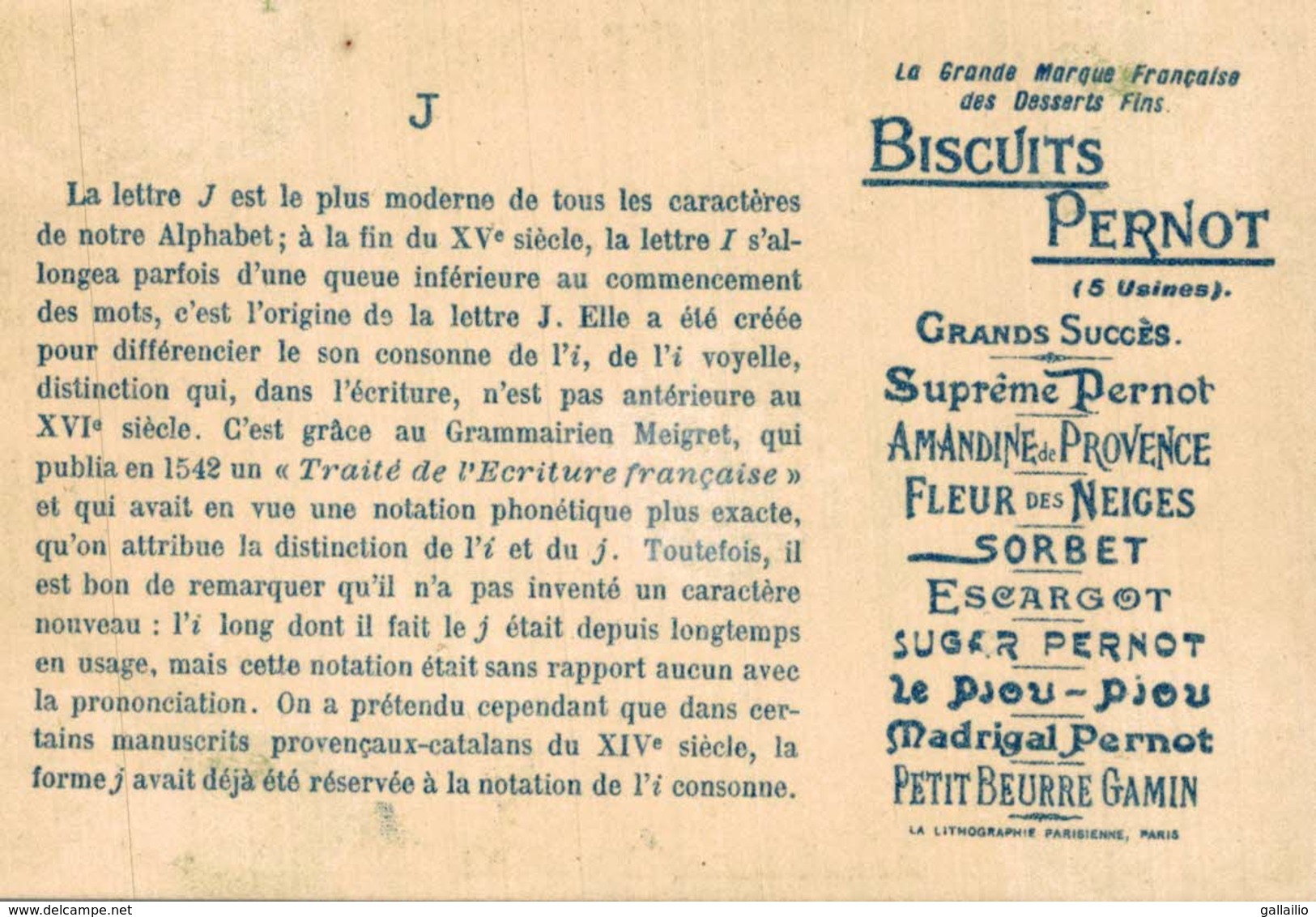 CHROMO BISCUITS PERNOT ALPHABET LETTRE J COMME JAPONNAIS - Pernot