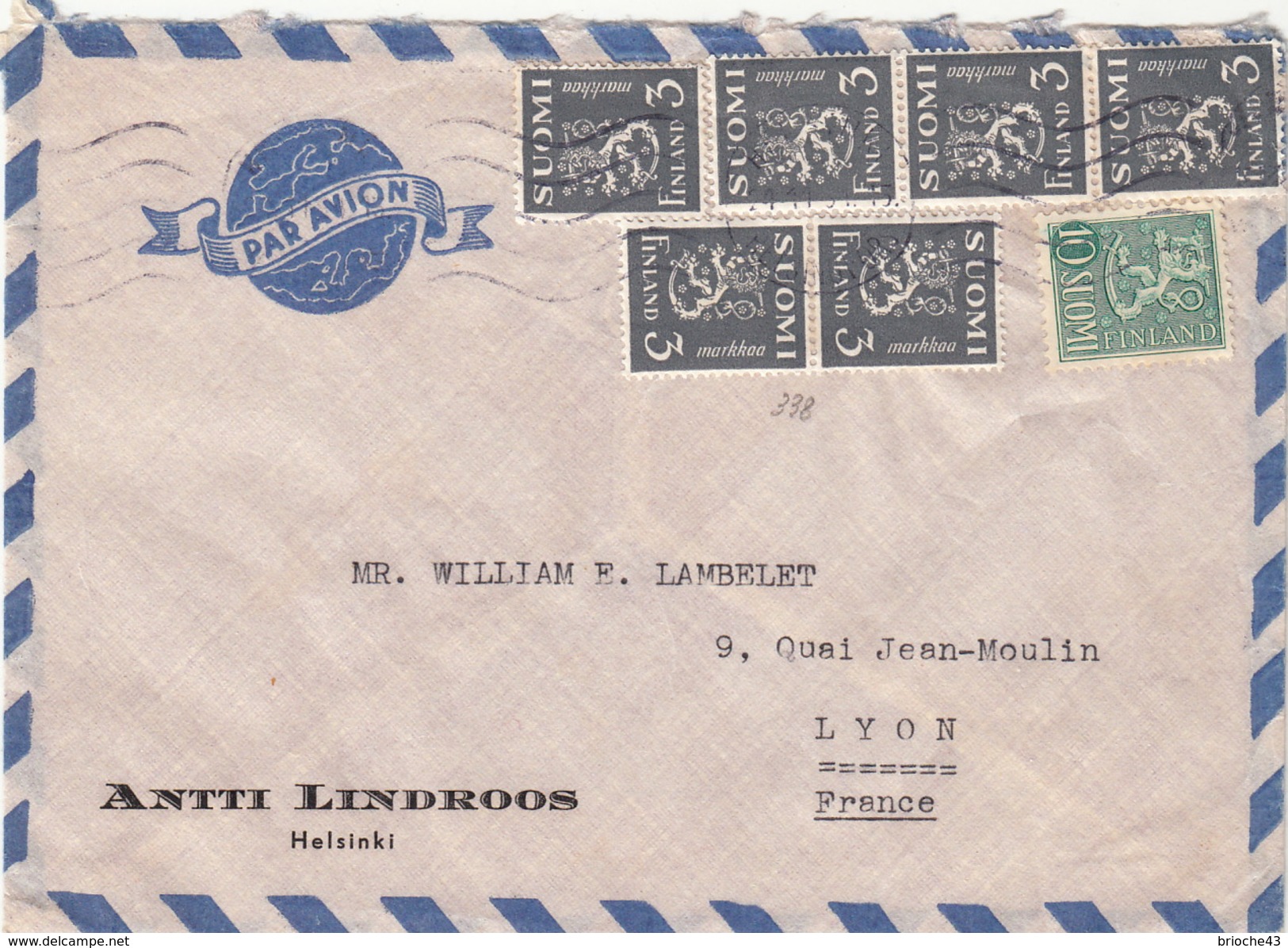 LETTRE FINLANDE  COVER FINLAND 1934. HELSINKI POUR LYON- ANTTI LINDROSS  /CLASSEUR FINLANDE 46 - Covers & Documents