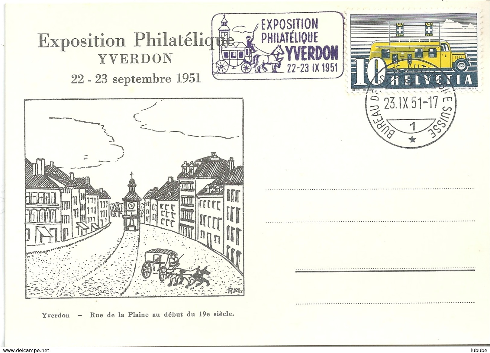 Sonderkarte  "Exposition Philatélique Yverdon"                  1951 - Briefe U. Dokumente