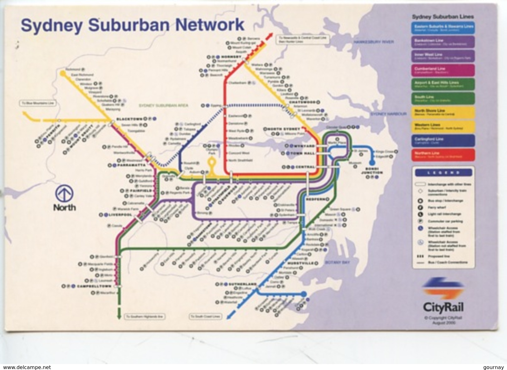 Sydney Suburban Network Lines (géographiques Ligne Train Métropolitain Tram Metro) Cityrail - Sydney