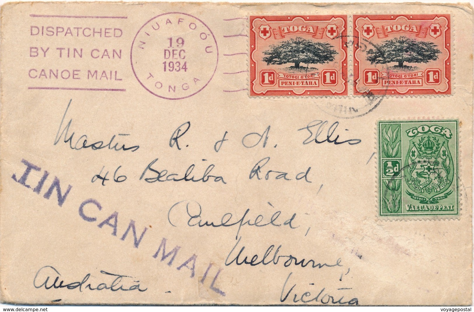 Lettre Niuafoou Tonga Tin Can Mail Oceanic Line 1934 - Tonga (...-1970)