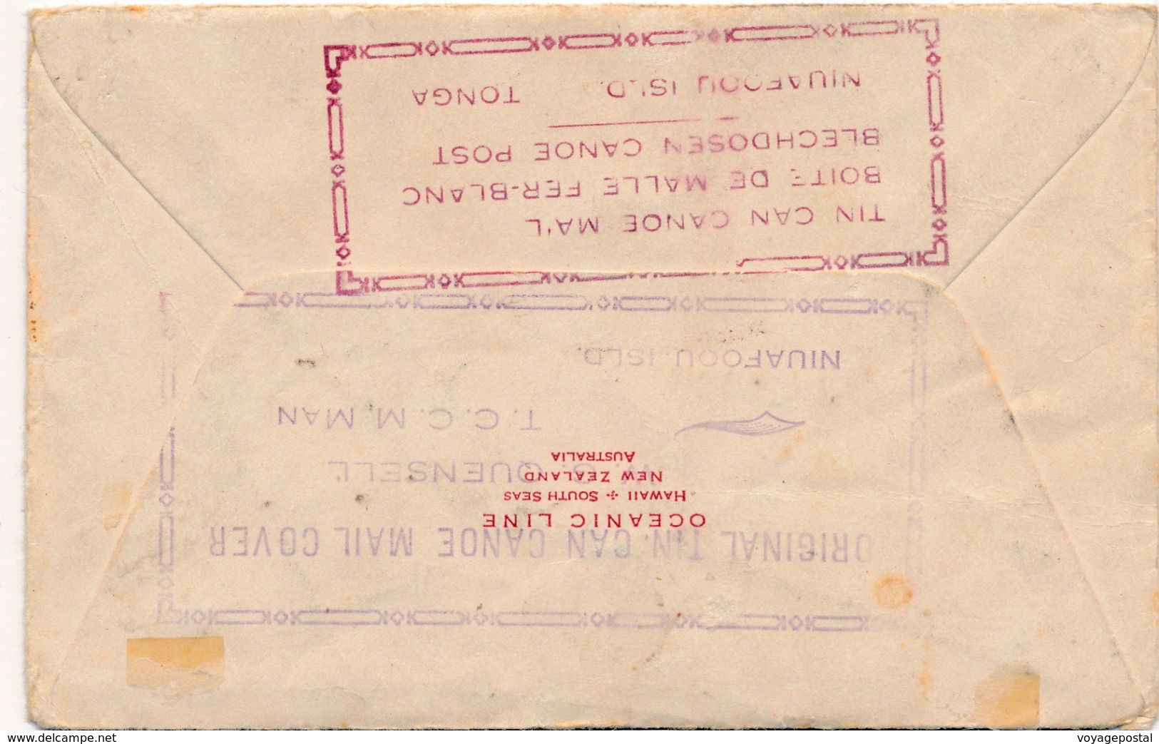 Lettre Niuafoou Tonga Tin Can Mail Oceanic Line 1934 - Tonga (...-1970)