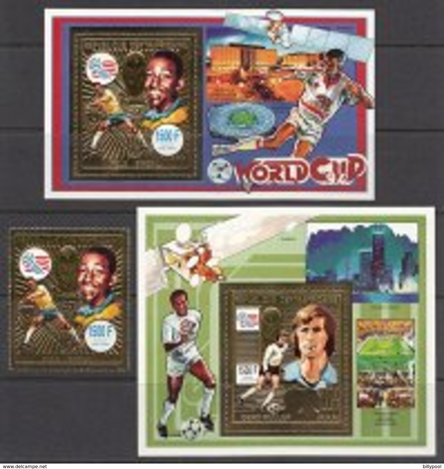 CENTRAL AFRICA 1993   Football Soccer World Cup 1994  1v.+2 SS Golden Foil  Perf. - 1994 – USA