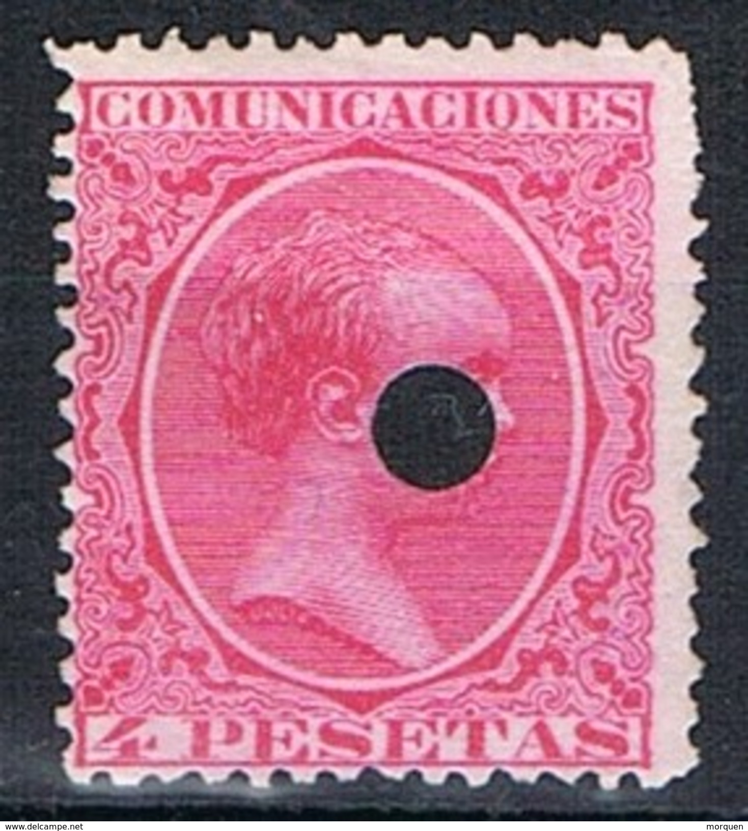 Sello 4 Pts Alfonso XIII Pelon, Perforado Telegrafico, Edifil Num 227T º - Usados