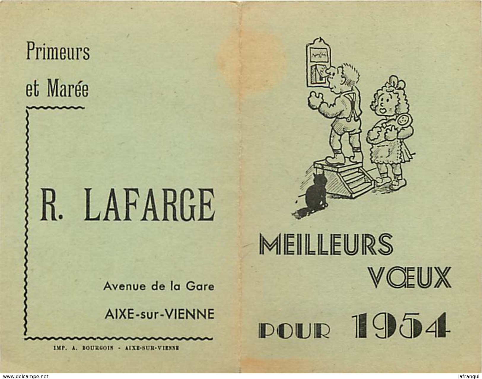 Themes Div Ref P454- Calendrier Petit Format 1954- Primeurs Et Marée Lafarge A Aixe Sur Vienne - Haute Vienne -bon Etat- - Petit Format : 1941-60