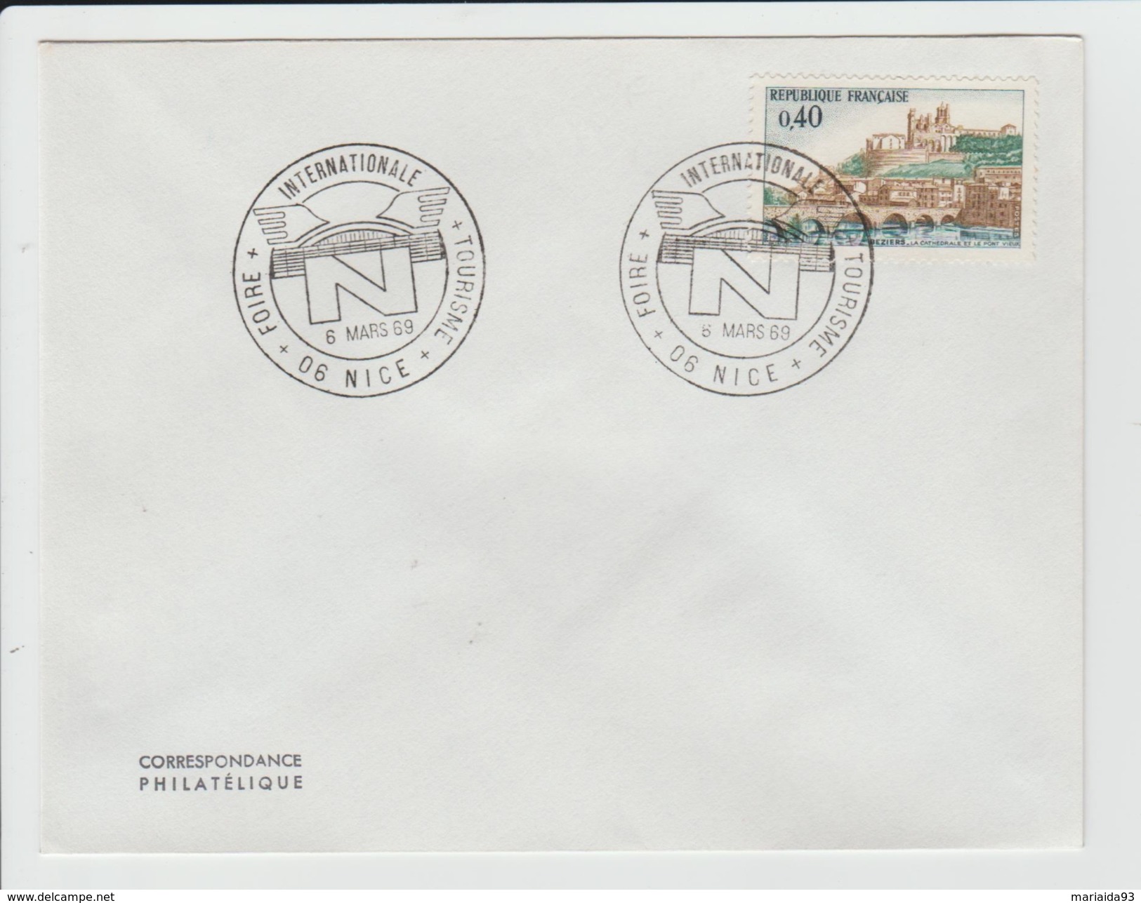 FRANCE - MARCOPHILIE - TIMBRE BEZIERS YVERT 1567 - CACHET NICE FOIRE INTERNATIONALE TOURISME - 1961-....