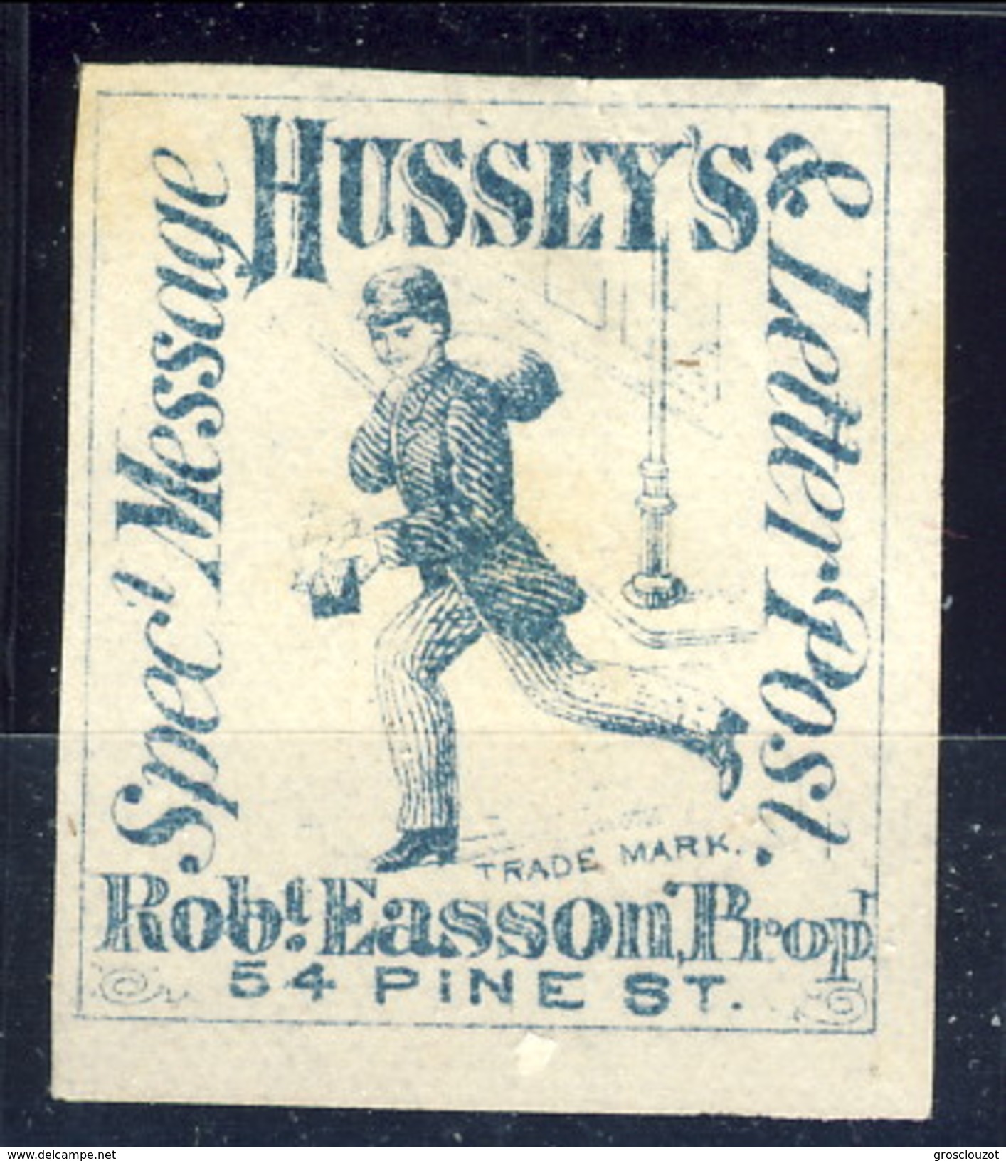 US Local & Carriers (Penny Post) 1854 - 66 New York Hussey's Special Message Azzurro Nerastro NON Dent Formato Piccolo - Altri & Non Classificati