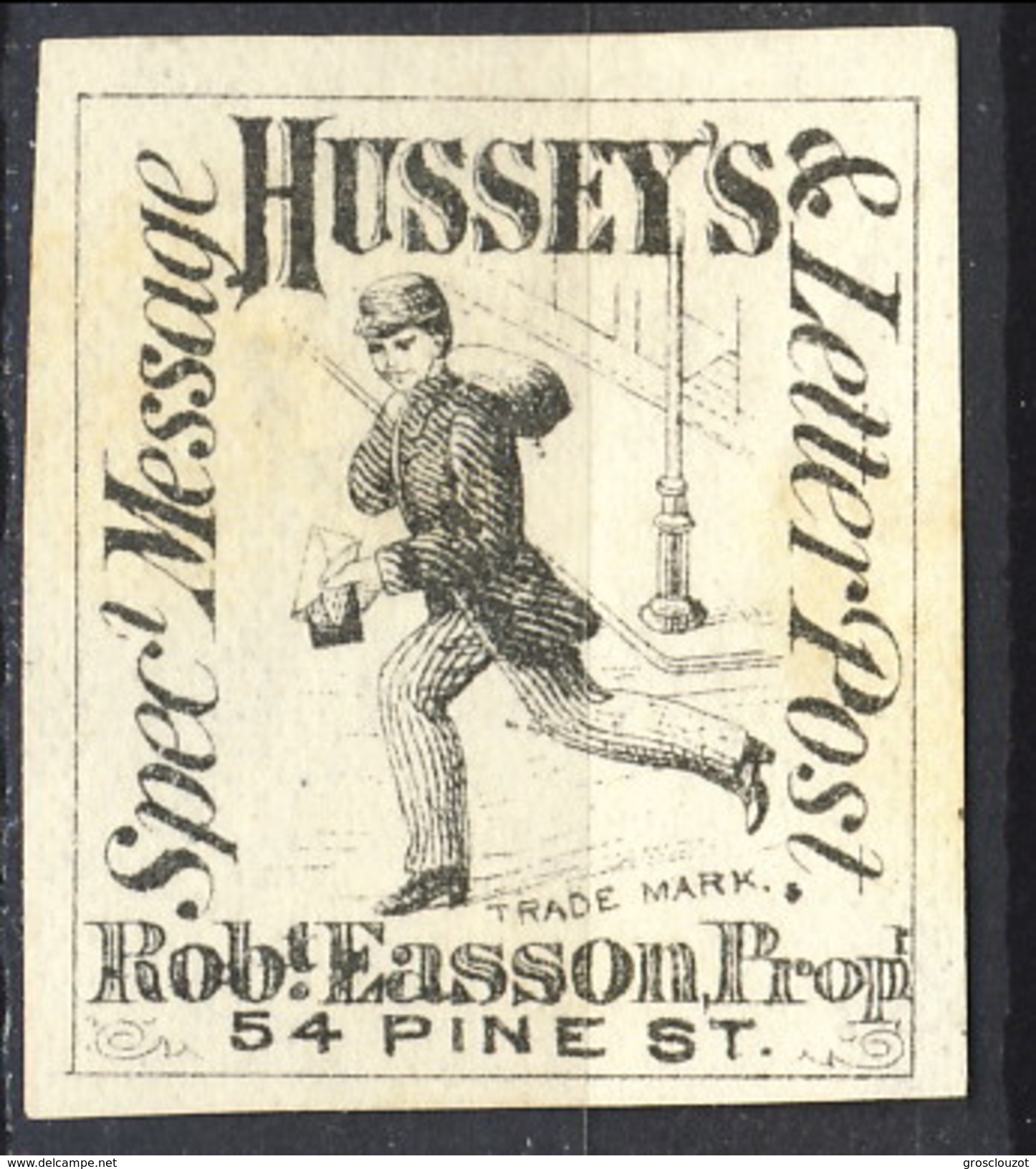 US Local & Carriers (Penny Post) 1854 - 66 New York Hussey's Special Message Nero Su Bianco. NON Dent Formato Grande - Altri & Non Classificati