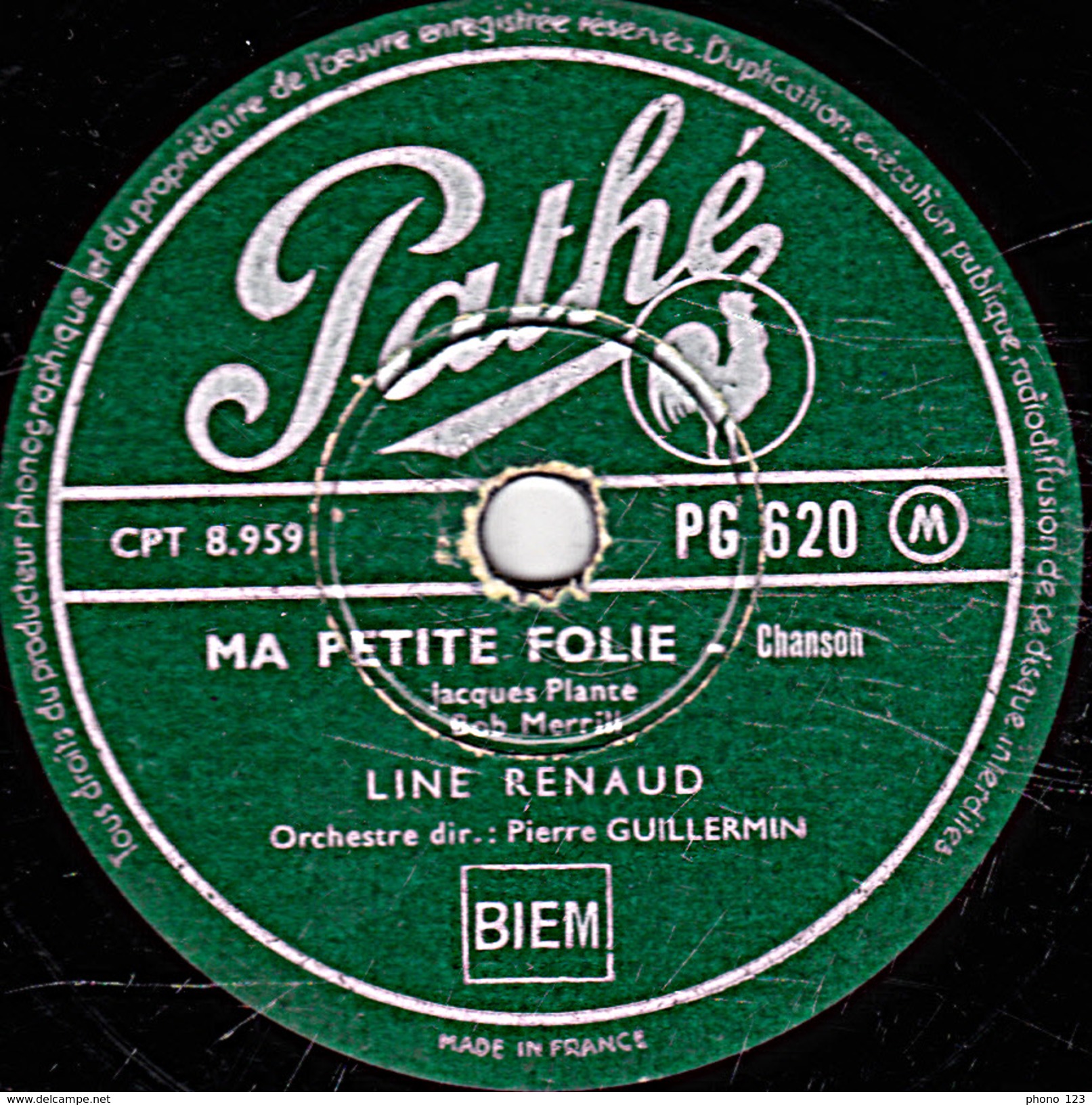 78 T. - 25 Cm - état  M - LINE RENAUD -  MA PETITE FOLIE - LE SOIR - 78 T - Disques Pour Gramophone