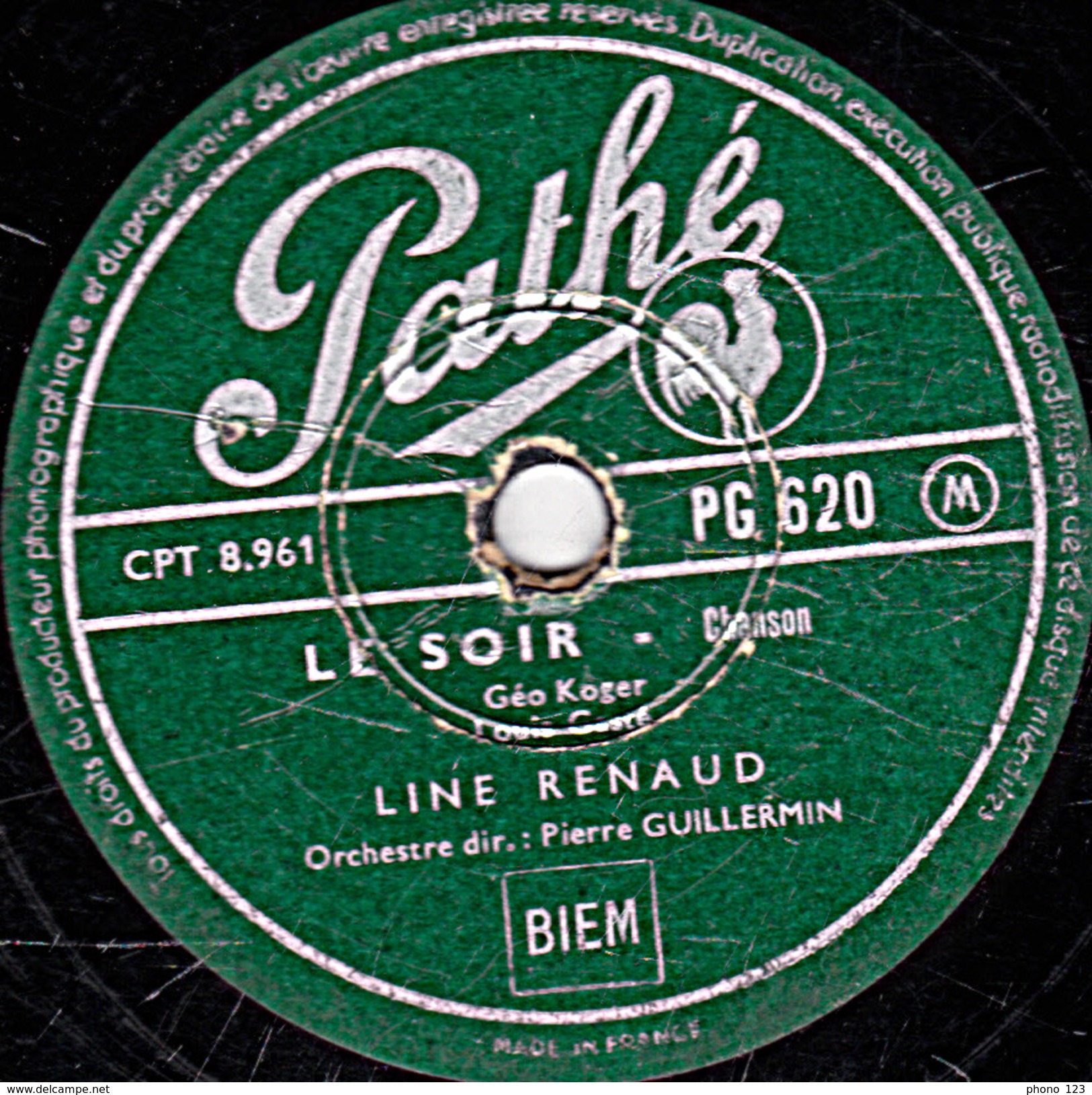78 T. - 25 Cm - état  M - LINE RENAUD -  MA PETITE FOLIE - LE SOIR - 78 T - Disques Pour Gramophone