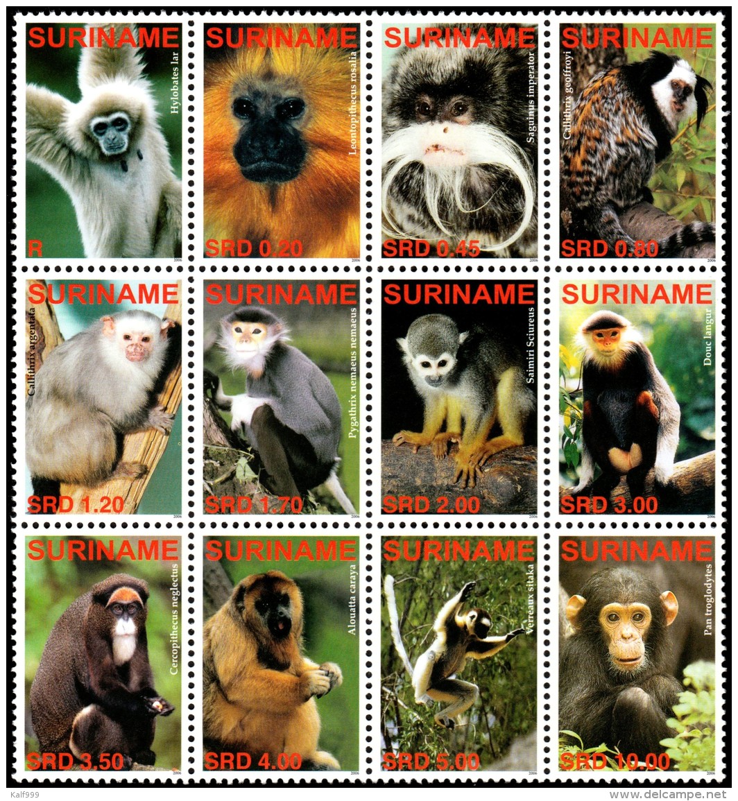 ~~~ Suriname 2006 - Fauna Monkeys And Apes - Mi. 2077/2088 ** MNH ~~~ - Affen