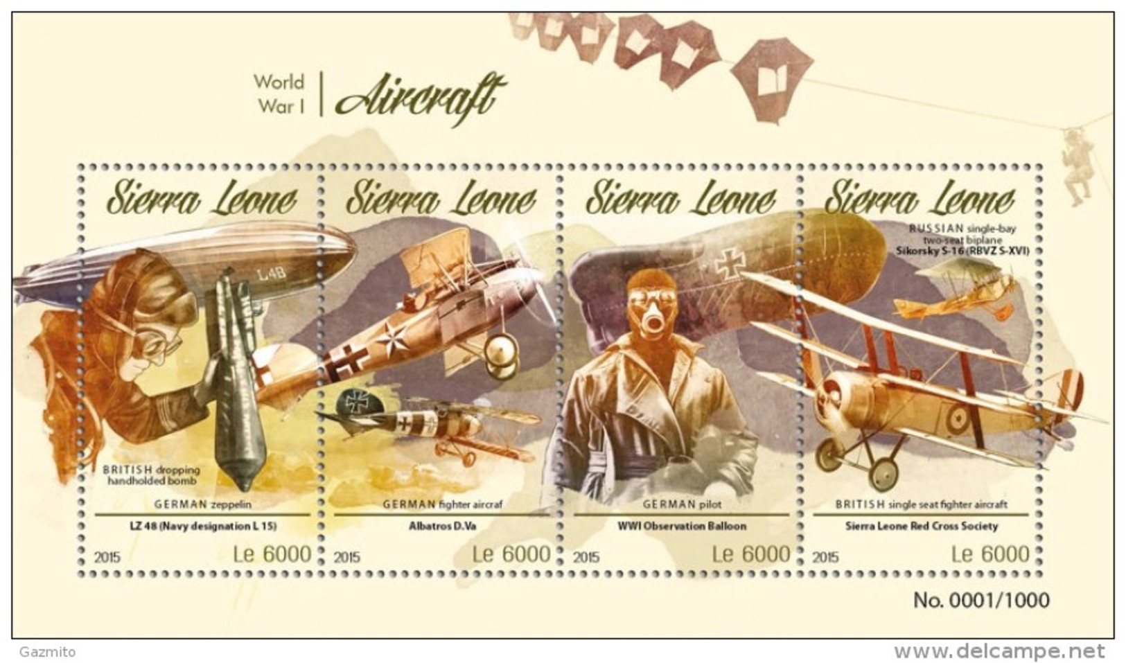 Sierra Leone 2015, World War I Aircraft, Zeppelin, 4val In BF - 1. Weltkrieg