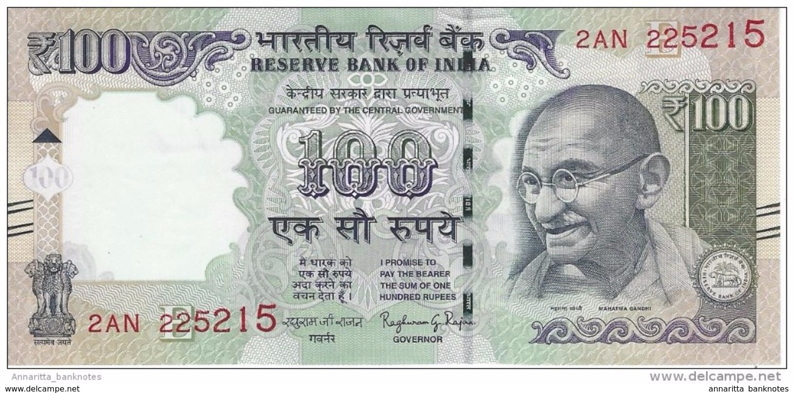 INDIA 100 RUPEES 2016 P-105 UNC SIGN. R. G. RAJAN. PLATE LETTER E [IN289h] - India