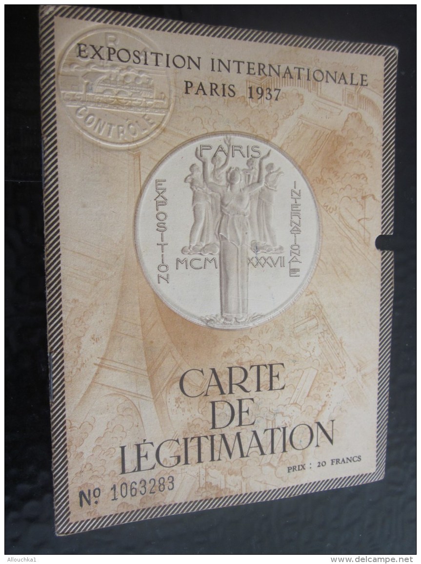 1937 CARTE DE LEGITIMATION TITRE DE TRANSPORT CHEMIN DE FER Jumelé Entrée  EXPOSITION INTERNATIONALE DE PARIS - Europe